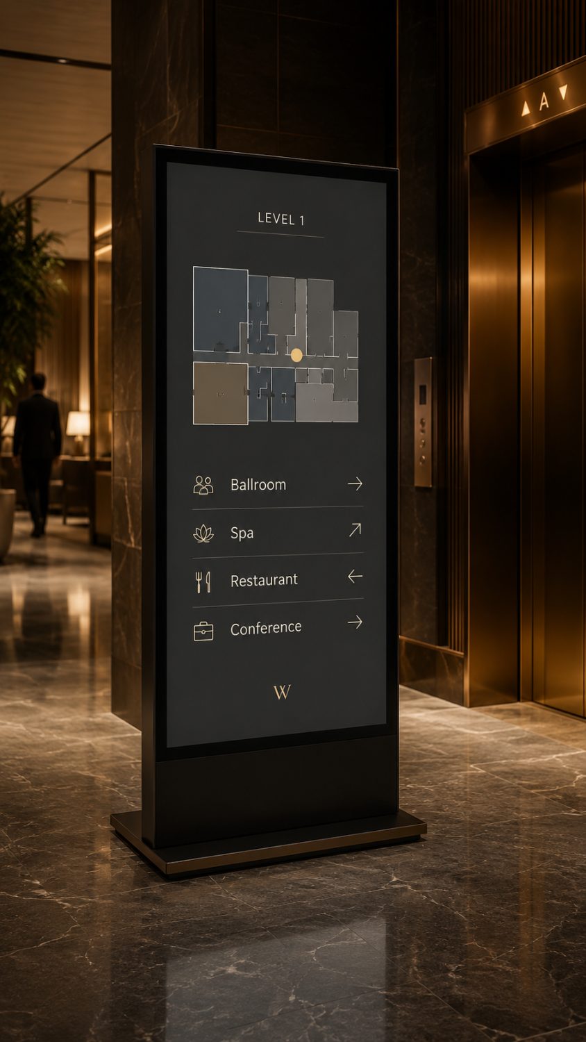 Hotel lobby wayfinding kiosk