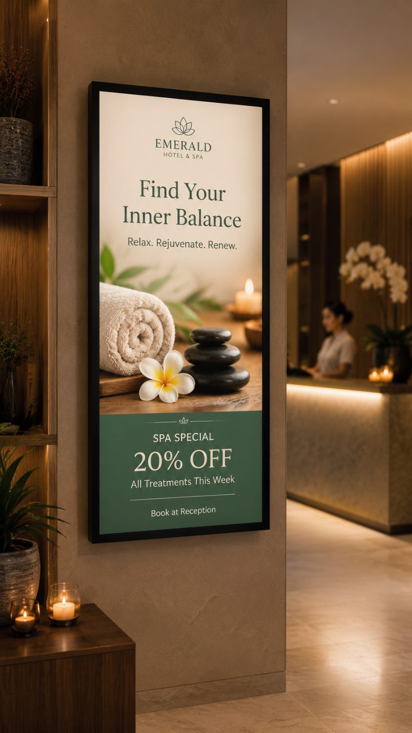 Spa promotion portrait signage