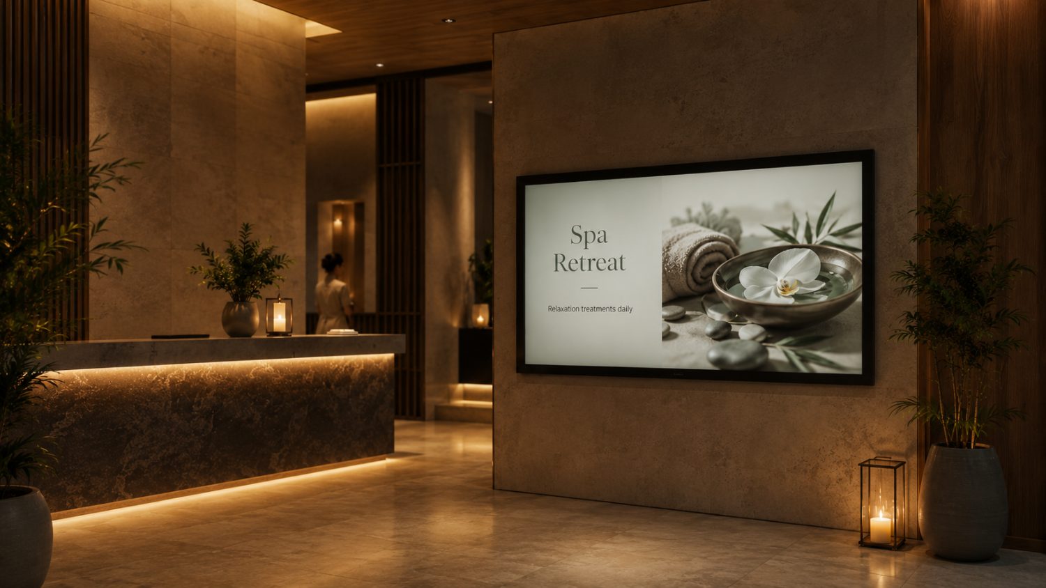 Spa signage in a hotel lobby