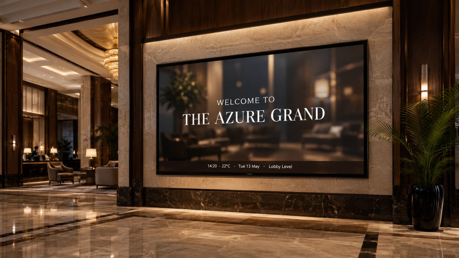 Hotel lobby welcome screen